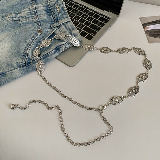 Boho Heirloom Silver Waist Chain Belt