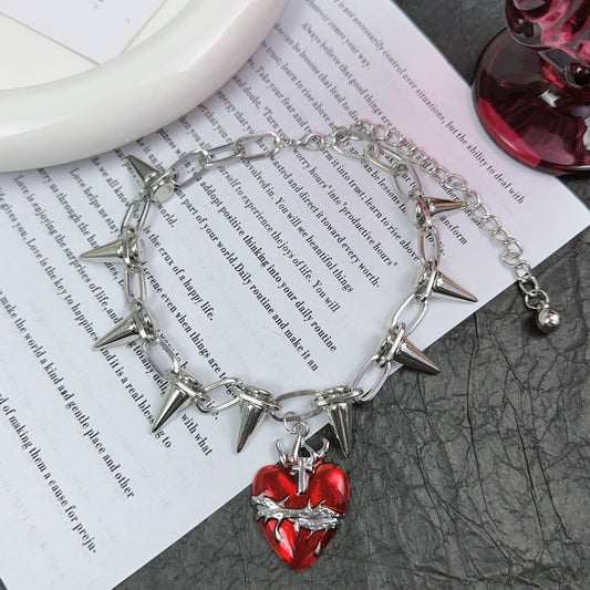Crimson Thorns Heart Necklace