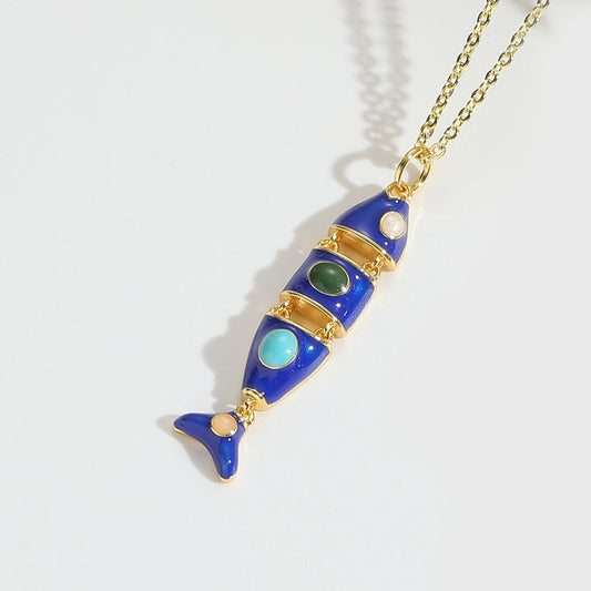 Vintage Indigo Fish Necklace