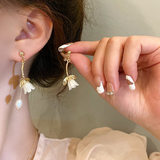 Ivory Flower Drop Pearl Earrings