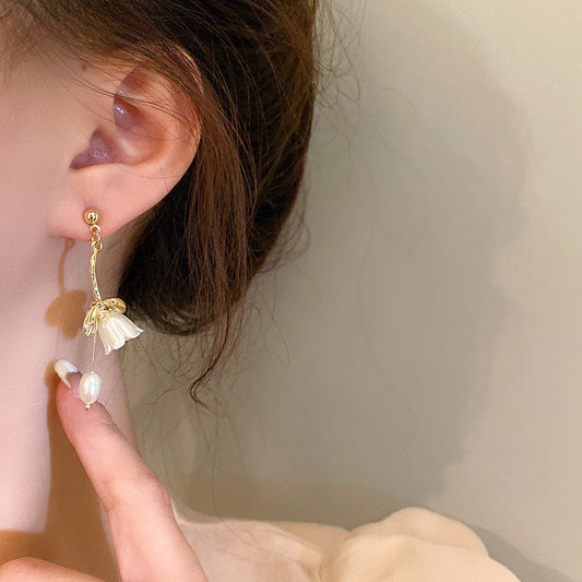 Ivory Flower Drop Pearl Earrings
