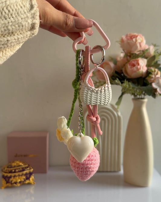 Cottage Girly Strawberry Bag Charm (crochet)