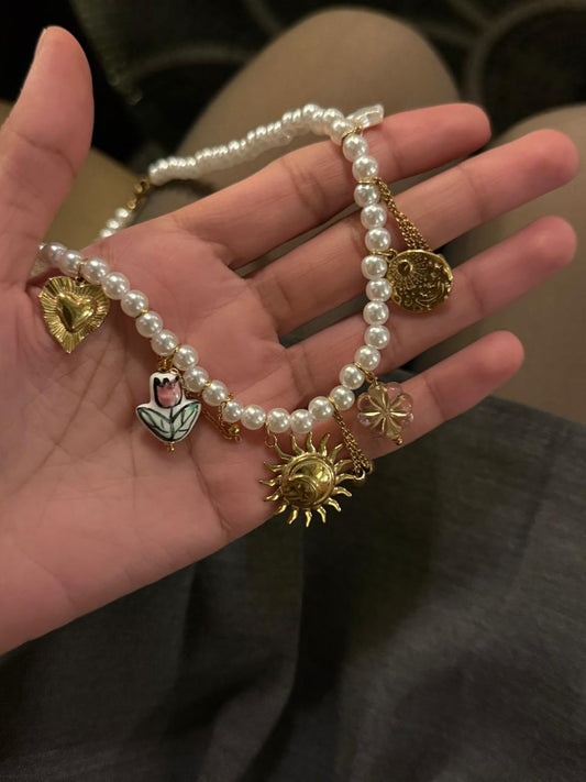 Chunky Charmstring Pearl Necklace