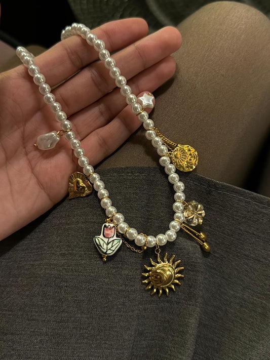 Chunky Charmstring Pearl Necklace