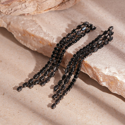 Night Slay! Rhinestone Tassel Earrings