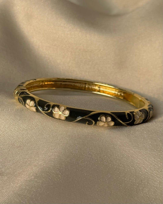Black Charm Floral Enamel Bangle