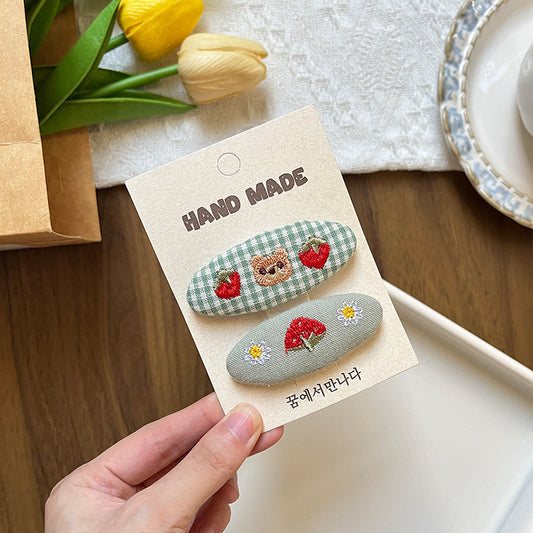 Plaid Teddy-Berry Hair Clips