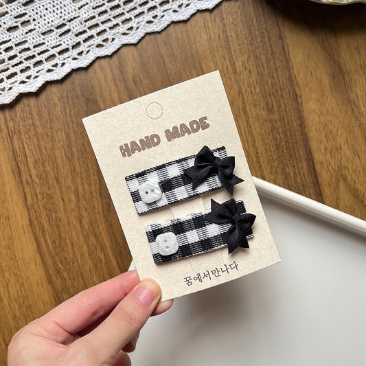 Black Ghingham Bow Hair Clips