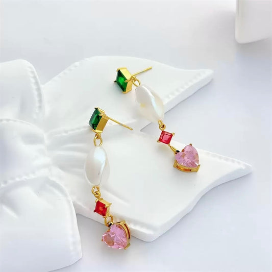 Pink-Hued Heart Dangling Earrings