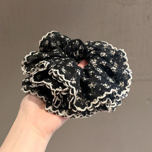 Monochrome Spring Ruffle Scrunchie