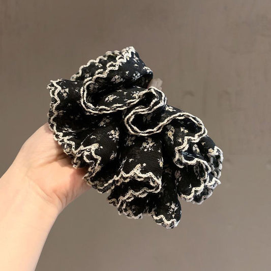 Monochrome Spring Ruffle Scrunchie