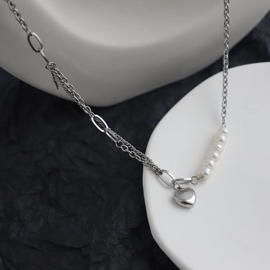 Asymmetrical Pearly Heart Necklace