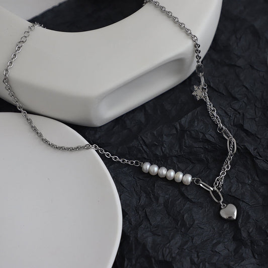 Asymmetrical Pearly Heart Necklace