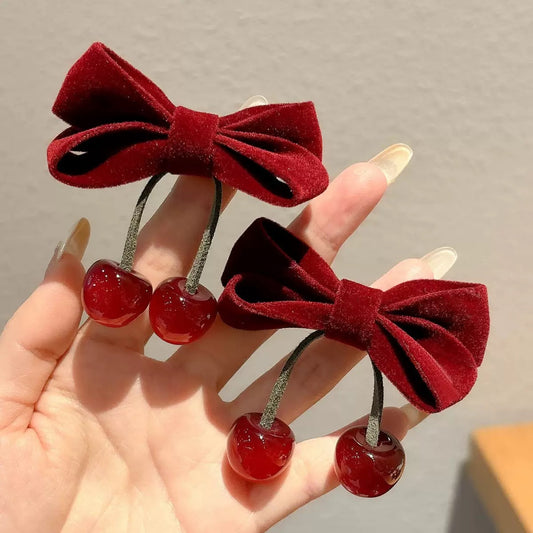 Red Velvet Cherry Hair Bow