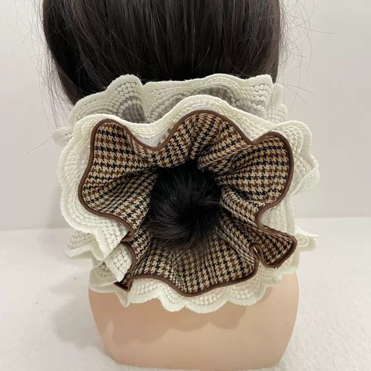 Delicately Pleated Grid Scrunchie