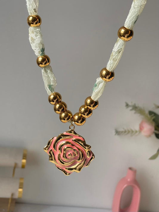 Pretty Pink Ribbon Necklace