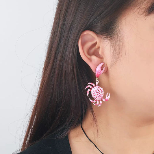 Crimson Coastal Crab Earrings
