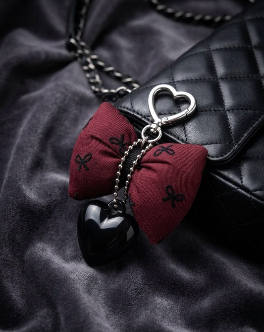 Midnight Burgundy Bow Heart Charm