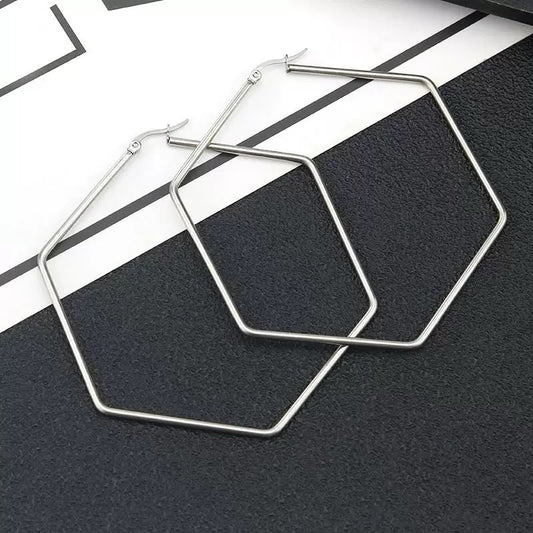 Beverly Silver Hexagonal Hoop Earrings