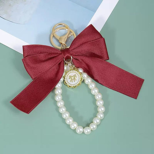 Vintage Red Bow Pearl Bag Charm