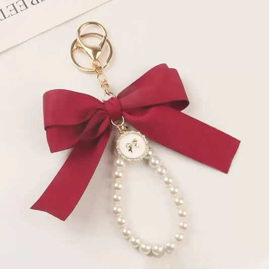 Vintage Red Bow Pearl Bag Charm