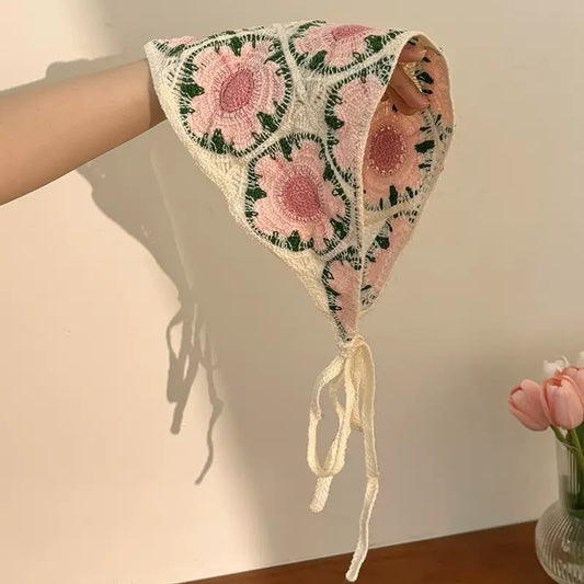Blush Bloom Crochet Bandana