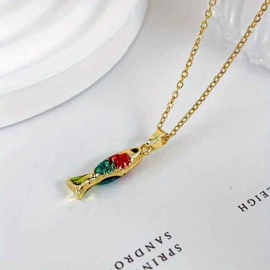 Coral-Catch Fish Pendant Necklace