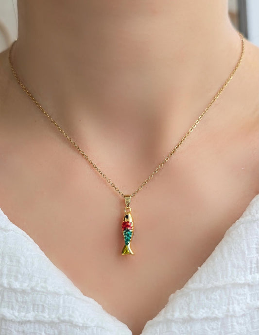 Coral-Catch Fish Pendant Necklace