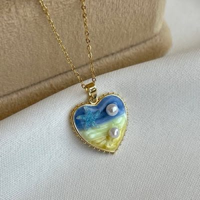 Ocean Canvas Pearl Heart Necklace