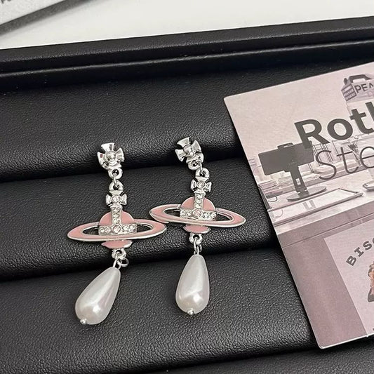 Pink Orbit Pearly Earrings