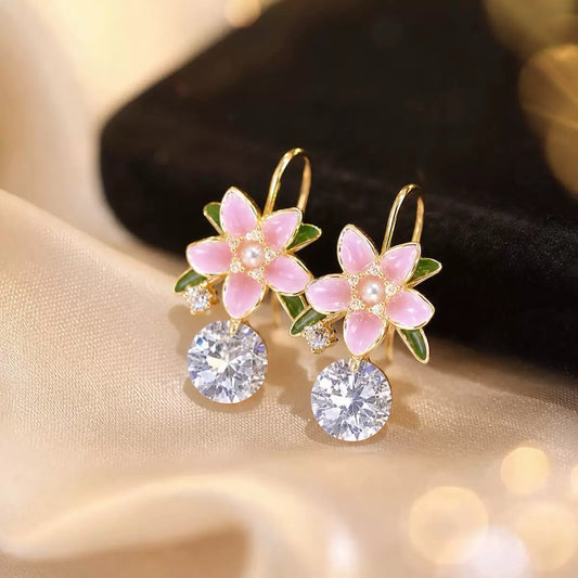 Cherry Blossom Rhinestone Drop Earrings