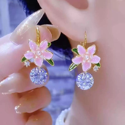 Cherry Blossom Rhinestone Drop Earrings