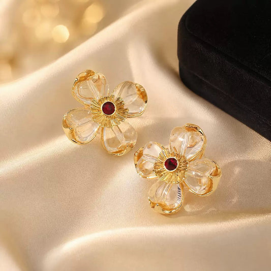 Scarlet-Centre Clear Bloom Earrings