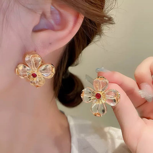 Scarlet-Centre Clear Bloom Earrings