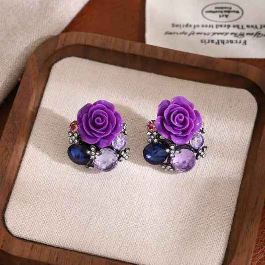 Victorian Violet Rose Earrings