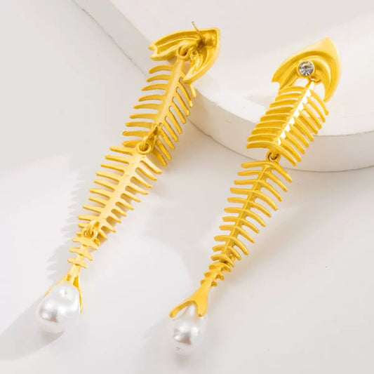 Avant-garde Fish Skeleton Earrings