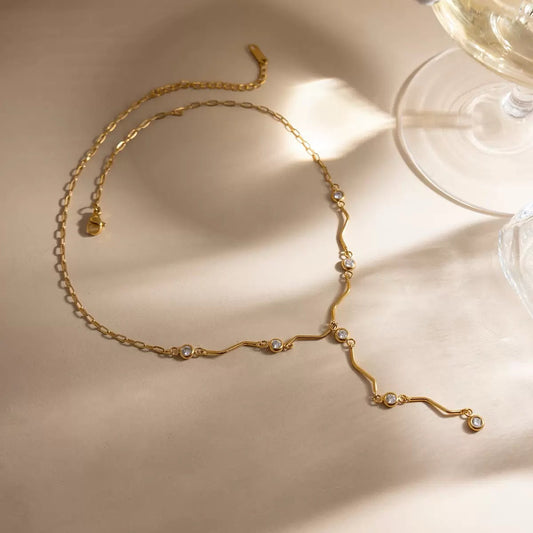 Ripple Shine Rhinestone Y-Necklace