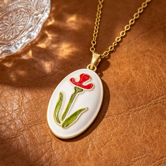Artistic Tulip Oval Necklace
