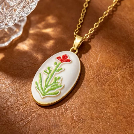 Scarlet Sprig Oval Necklace