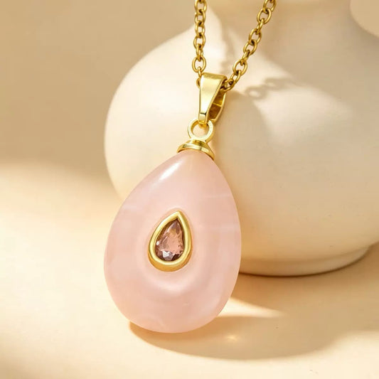 Soft-Feminine Pink Teardrop Stone Necklace
