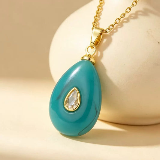 Turquoise Mediterranean Tear Drop Stone Necklace