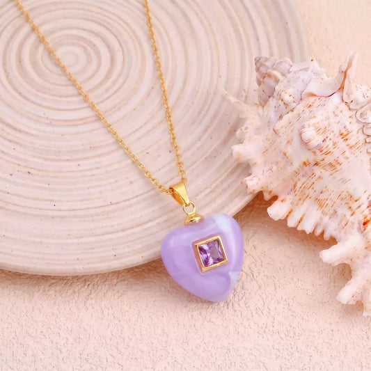 Lilac-Love Heart Stone Necklace