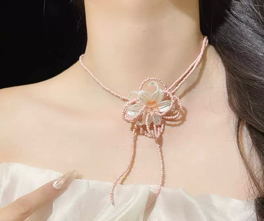 Orchird Whimsy Pink Beaded Necklace