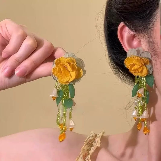 Whimsical Vibrancy Yellow Fabric Earrings