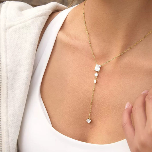 Auric Rhinestone Accented Y-shape Necklace