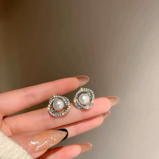 Luminous Halo Pearl Stud Earrings