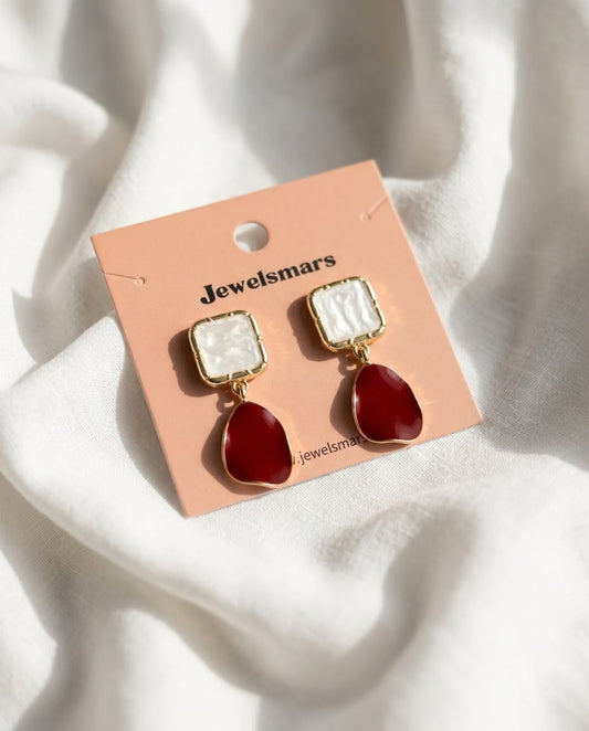 Irregular Crimson Block Drop Earrings