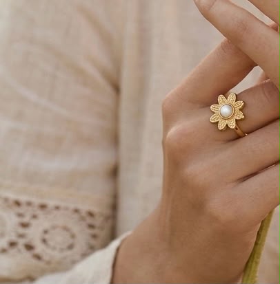 Golden Pearl Blossom Ring