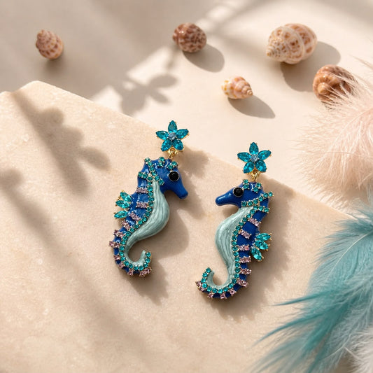 Sea Horse Splash Studded Earrings
