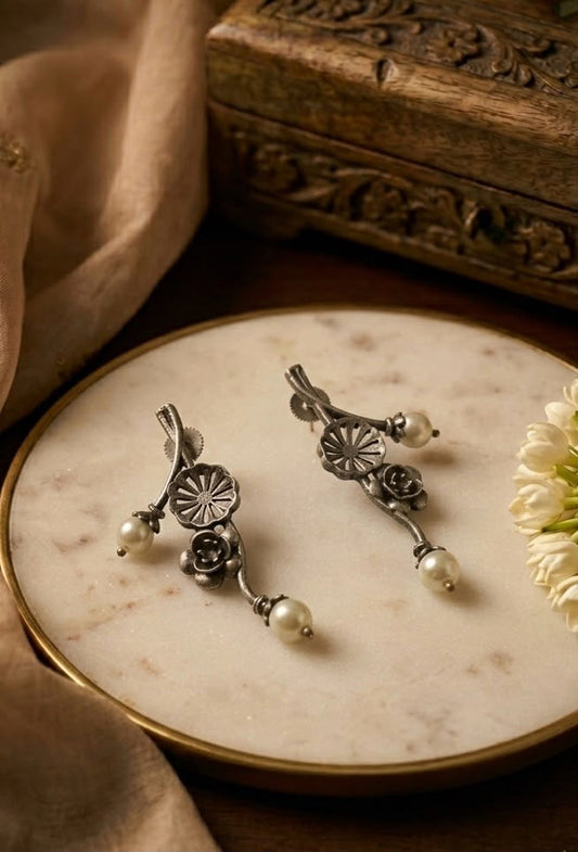 Flora Bloom Pearl Ear Crawler Drop Earrings